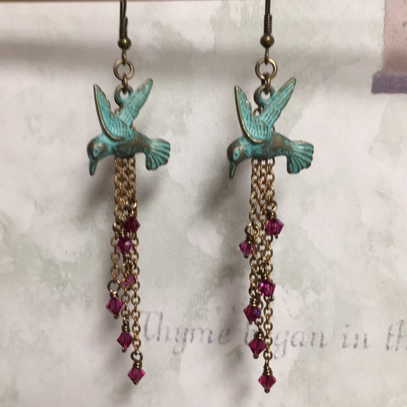 cocovalli Jewelry - Hummingbird earrings brass Swarovski crystals rose